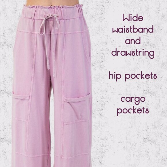 EASEL "Perfect Cargo Lux" Terry Knit Mineral Washed Flared Leg Raw Hems & Seams - Picture 9 of 14